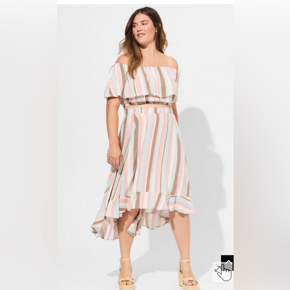 Torrid sz 4 Midi Challis Off Shoulder Hi-Low Skirt Set NWT